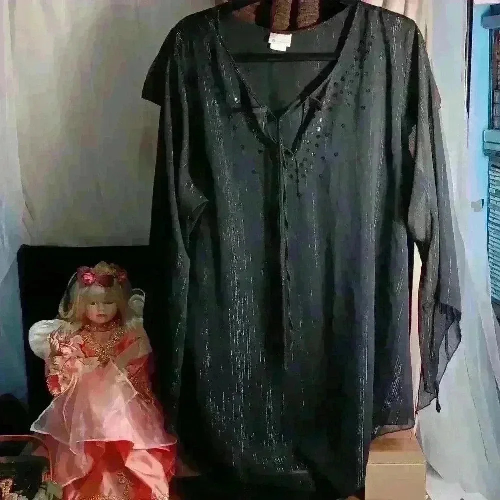enchanted xl sheer black metallic top
